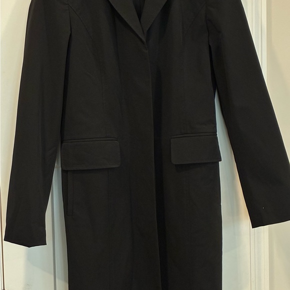 Ann Taylor Black rain trench coat button up pockets lined collared neck Size 6 - Picture 10 of 12